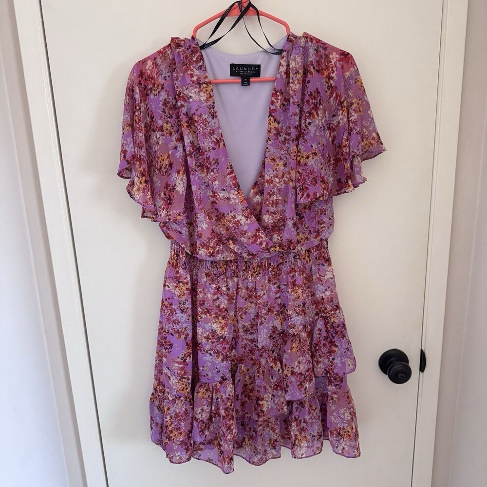 Laundry by Shelli Segal Womens Pink/Purple Chiffon Ruffled Mini Dress Size 10